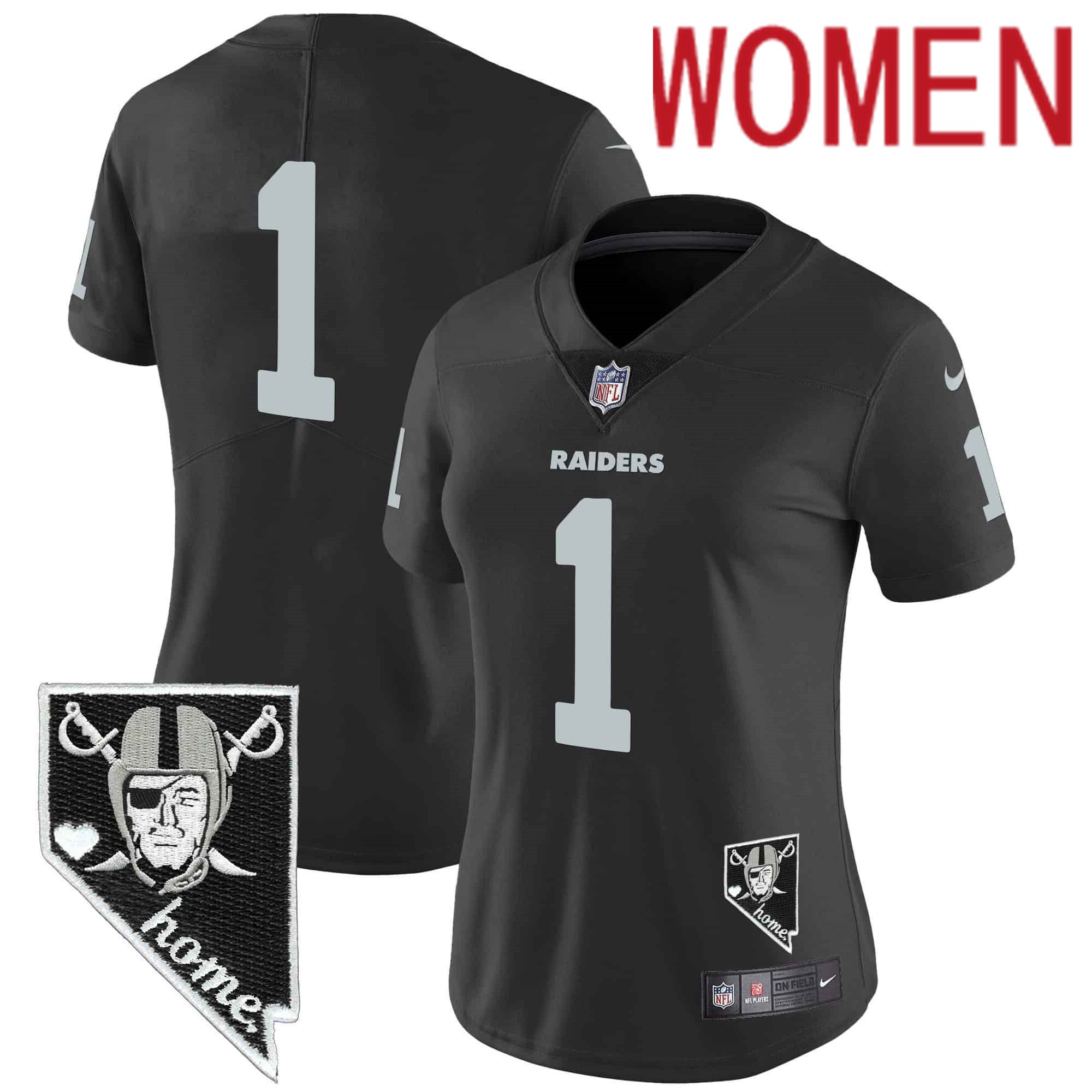 Women Oakland Raiders #1 No Name Black 2024 Nike Nevada Home Patch Vapor NFL Jersey style 1->customized nfl jersey->Custom Jersey
